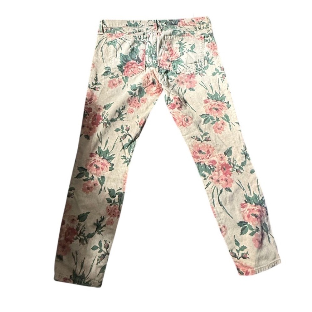 Current/Elliott Floral Rose Print Straight Leg Jeans Women's 32 Made USA
